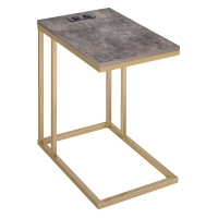 OSP Home Furnishings NRWBRS-GLD Norwich C-Table with Soft Gold Base and Brown Stone Paper Top Including Built in Power Port